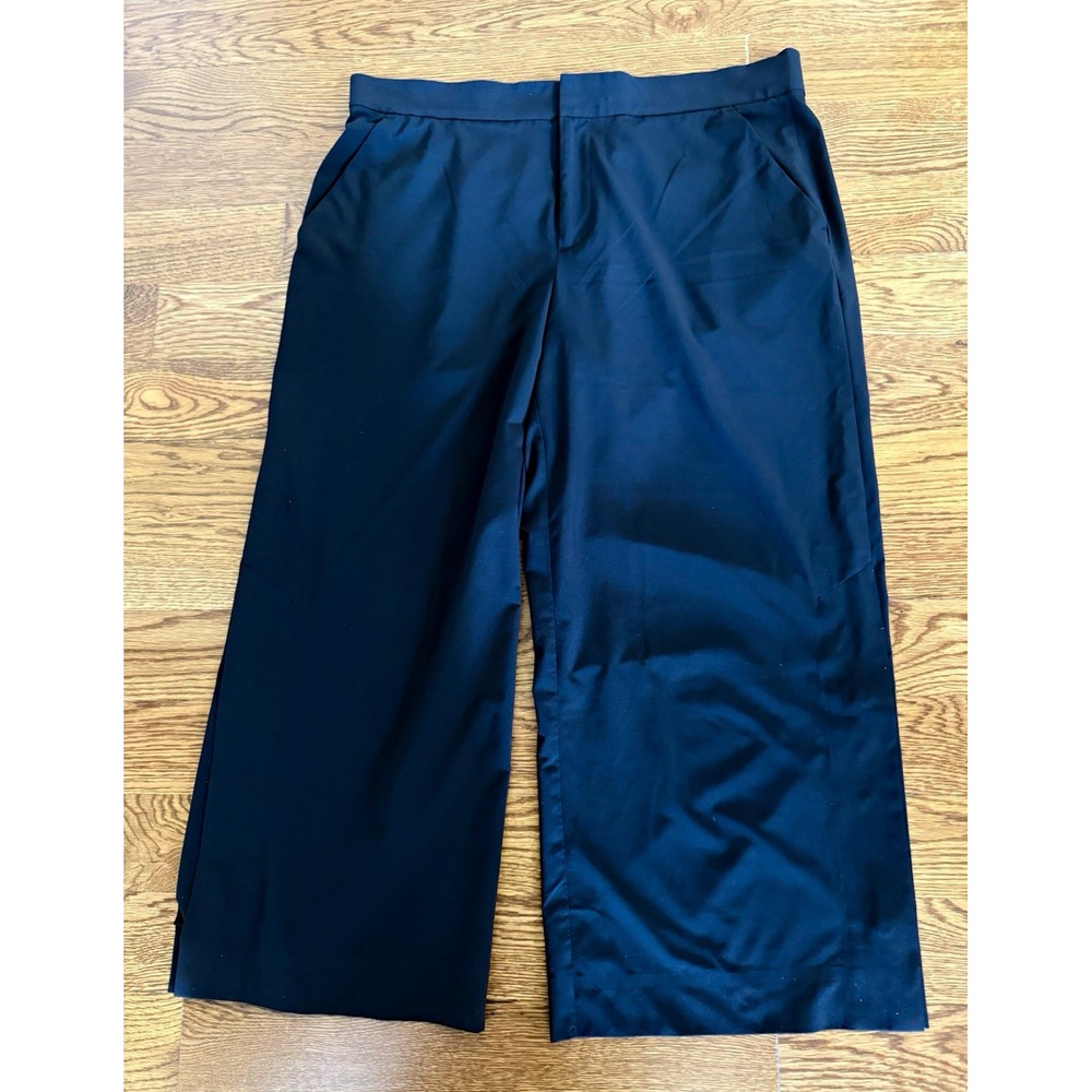 Athleta Women's Black Cropped Wide-Leg Pull-On Pants Pockets Stretch Size 14